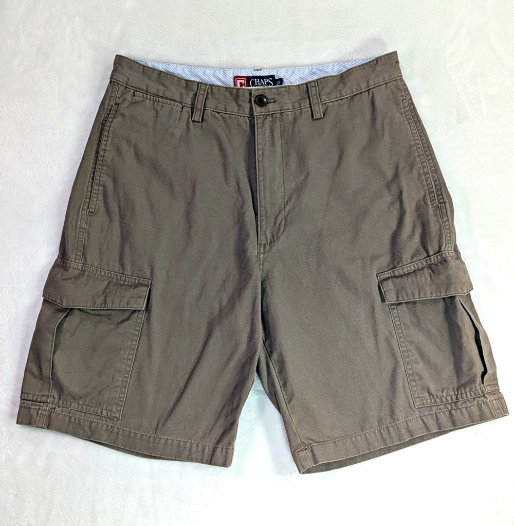 Chaps Men's Cargo Shorts Sz 32x10 Taupe Brown Gray 100% Cotton 6-Pocket Utility
